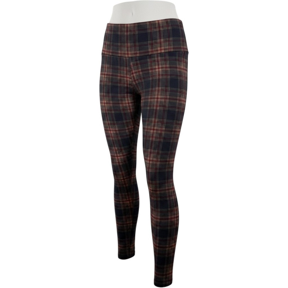 French Laundry Plaid Leggings L Red Tan Tartan Stretch Career Casual Preppy